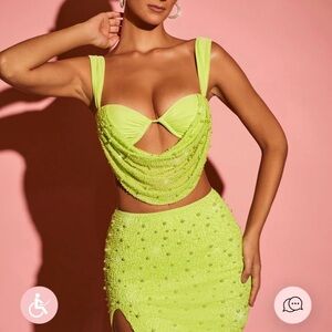 OH Polly Dress Neon Green Embellished (two piece set)